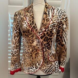 ESCADA Sport Women Leopard Animal Print Red Trim Blazer Jacket 38/M